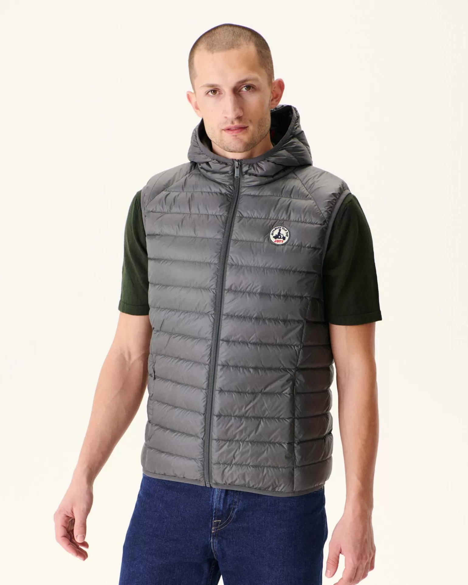 Men JOTT Anthracite Pat Hooded Sleeveless Down Jacket