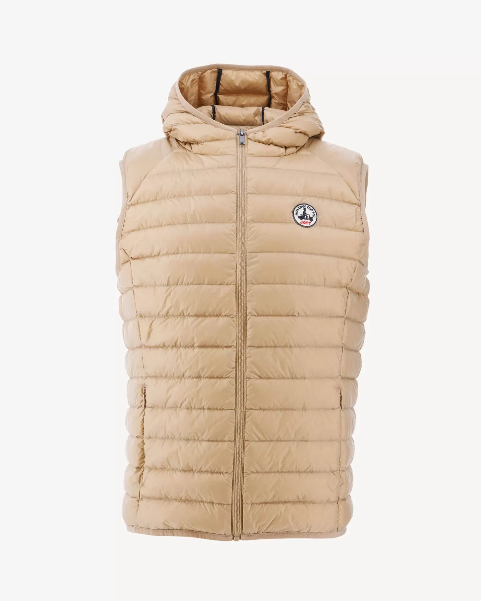 Men JOTT Beige Pat Hooded Sleeveless Down Jacket