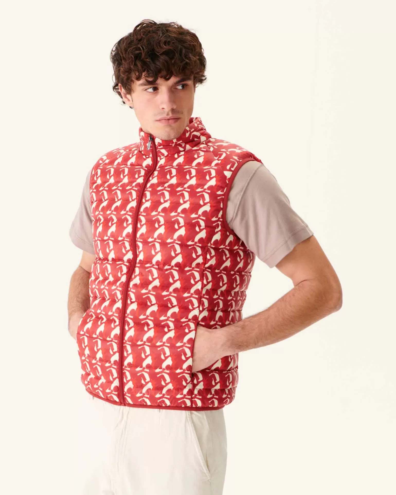 Men JOTT Bright Red Monogram Sleeveless Jacket Tom