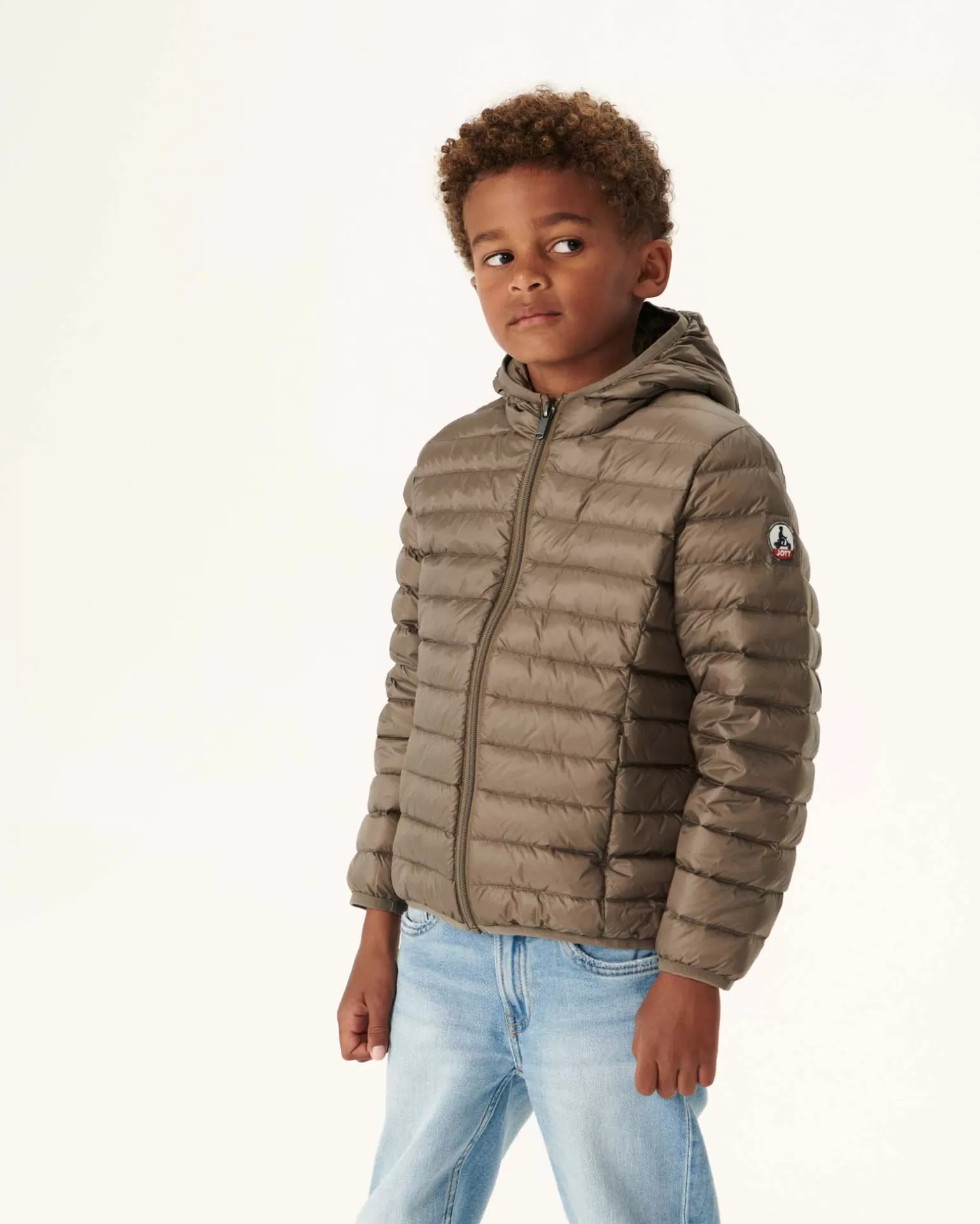 Kids JOTT Child'S Lightweight Hooded Down Jacket Taupe Hugo