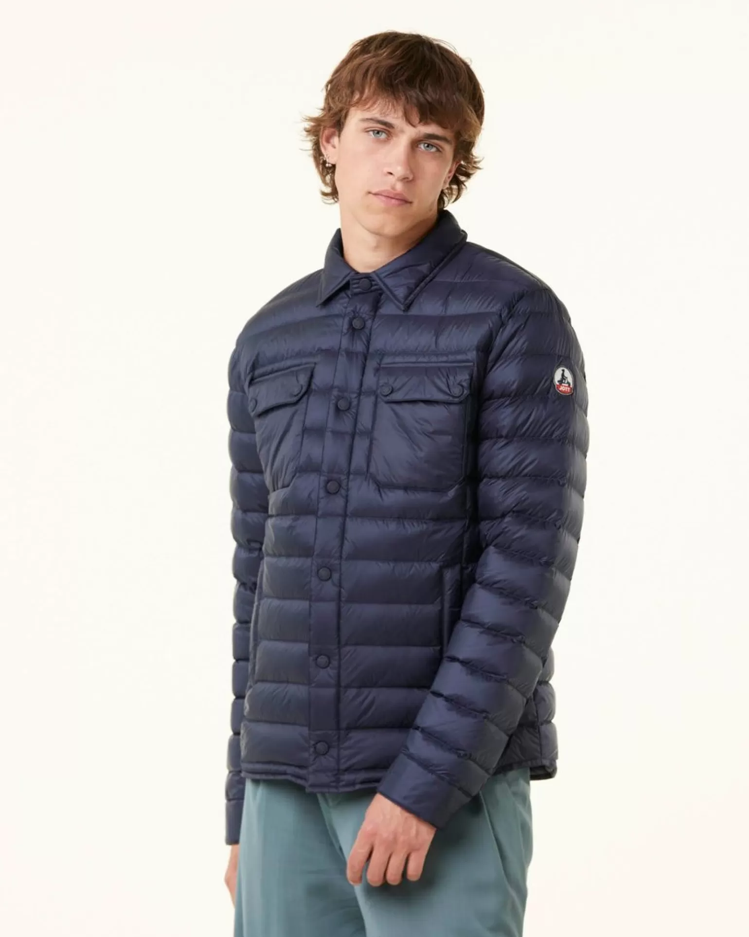 Men JOTT Light Down Jacket With Shirt Collar Marine Cris