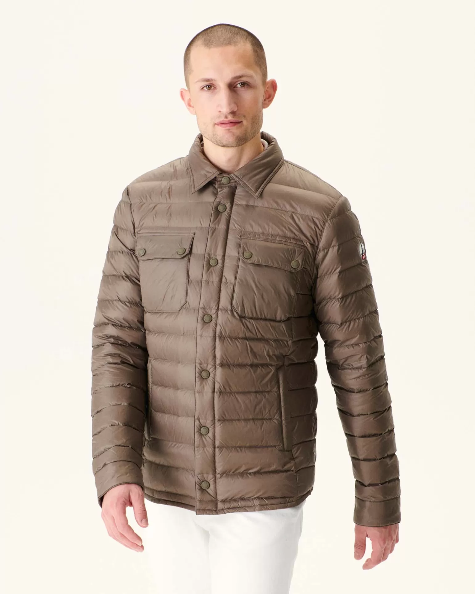 Men JOTT Light Down Jacket With Shirt Collar Taupe Cris