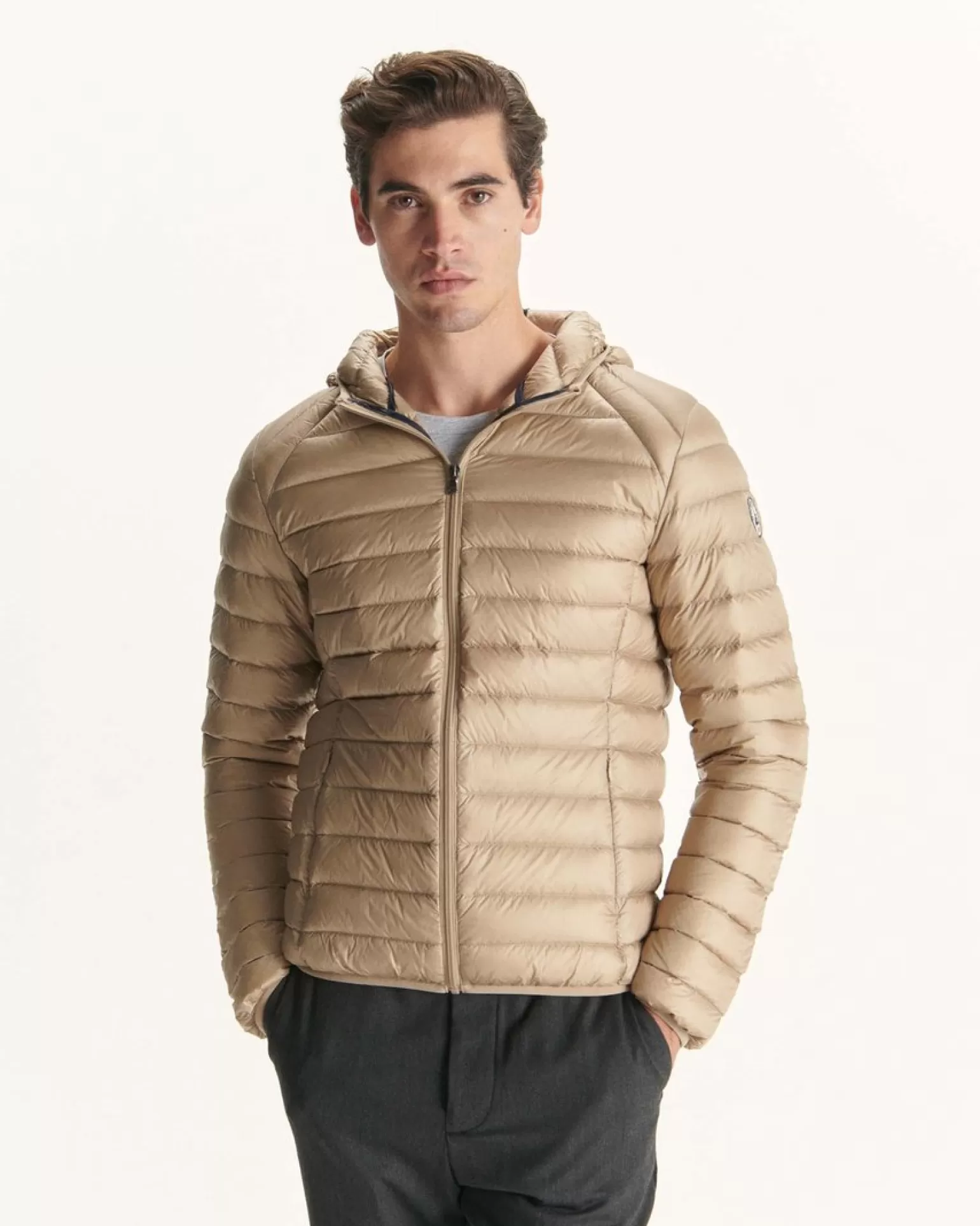 Men JOTT Light Hooded Down Jacket Beige Nico