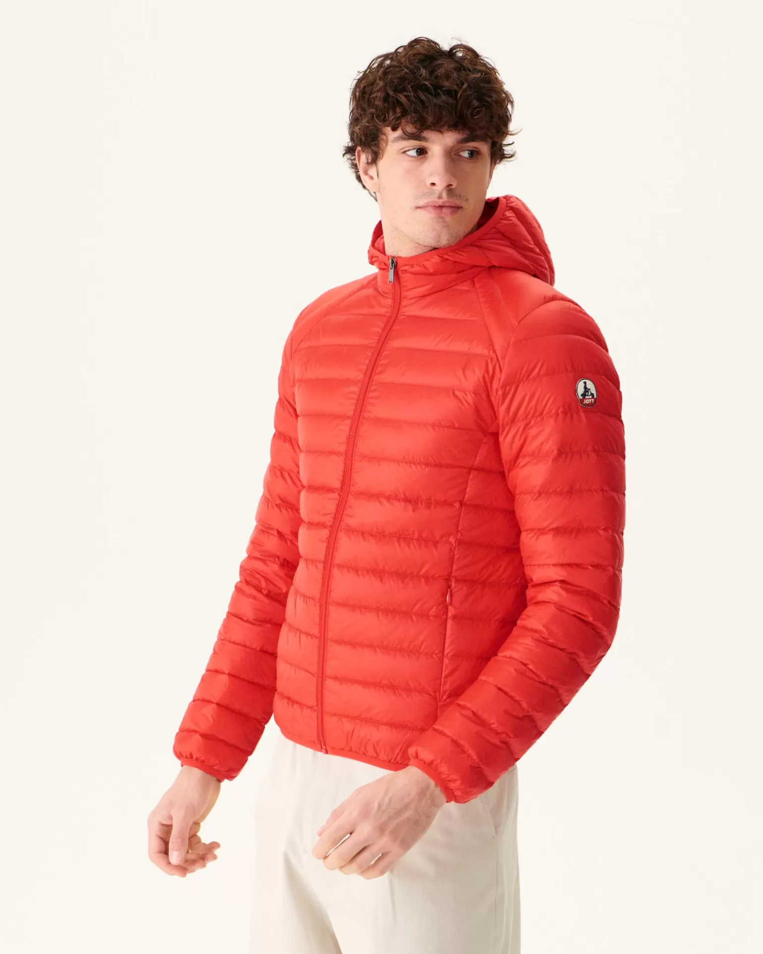 Men JOTT Light Hooded Down Jacket Bright Red Nico