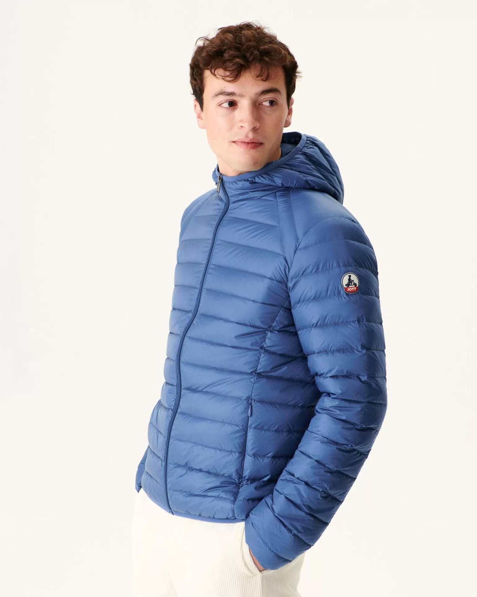 Men JOTT Light Hooded Puffer Jacket Denim Blue Nico