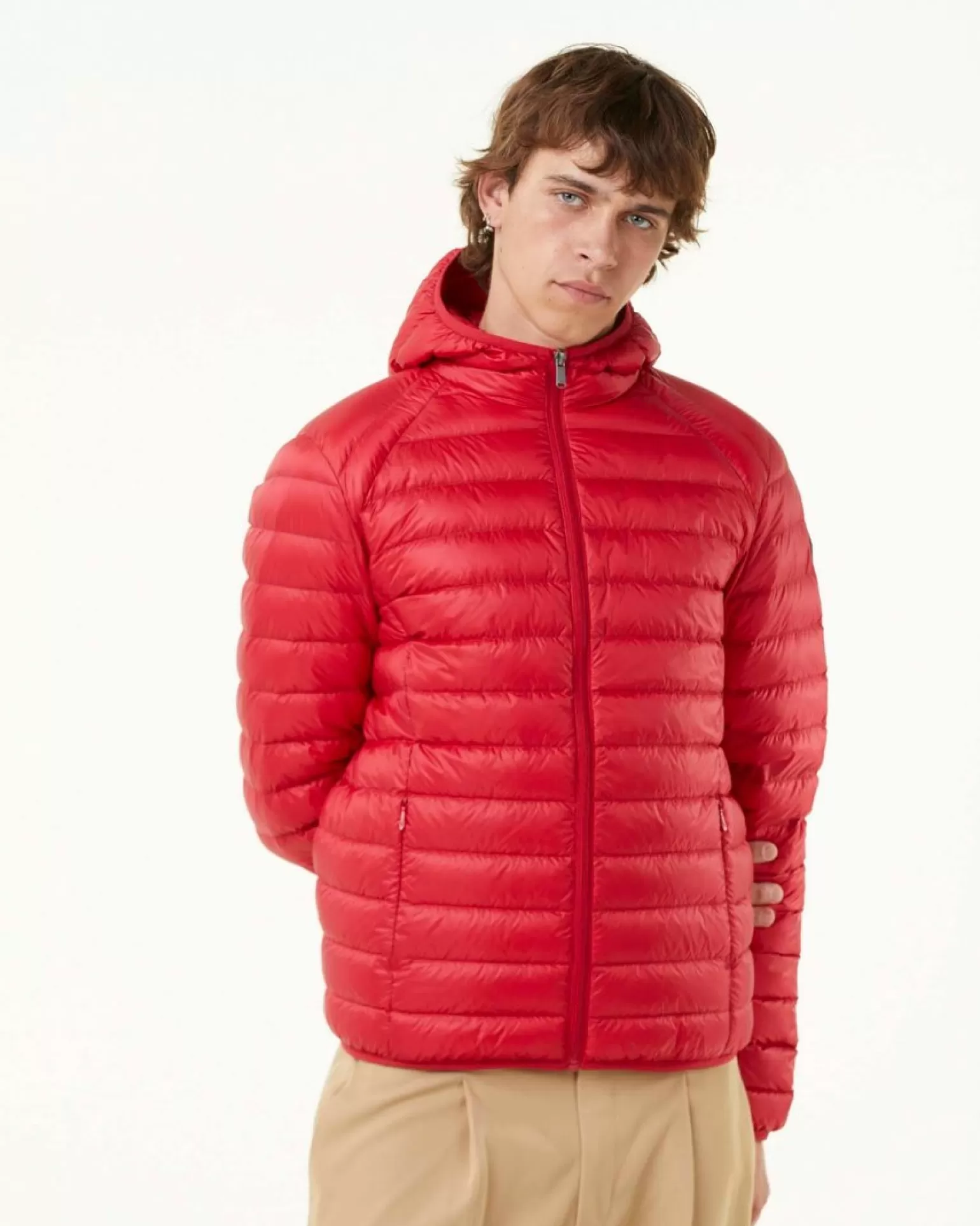 Men JOTT Light Hooded Puffer Jacket Red Nico