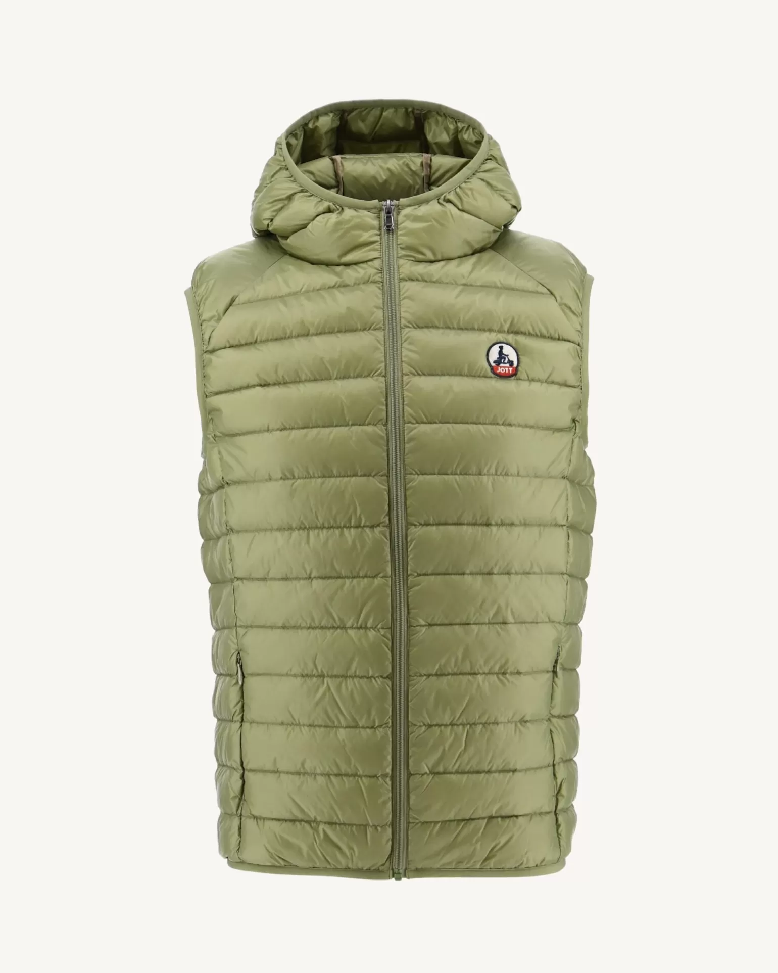 Men JOTT Light Khaki Pat Hooded Sleeveless Padded Jacket