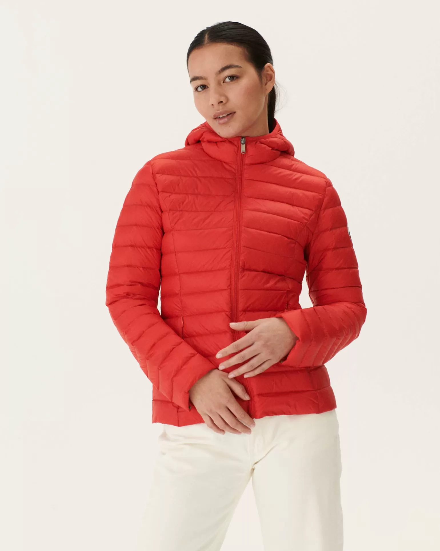 Women JOTT Lightweight Hooded Down Jacket Bright Red Cloe