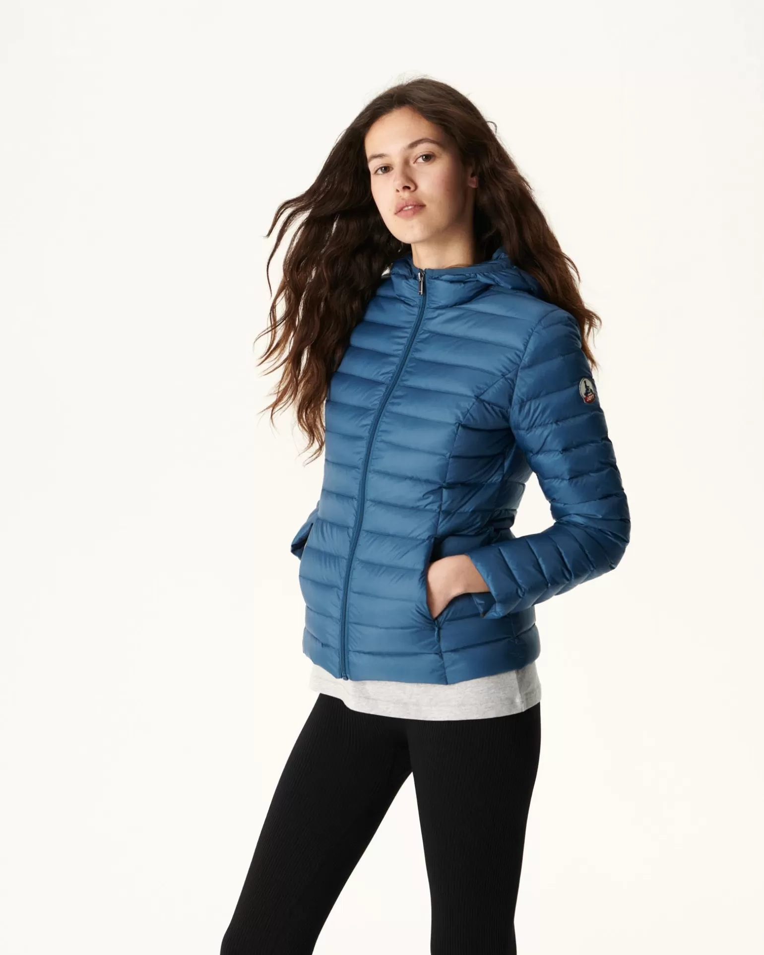 Women JOTT Lightweight Hooded Down Jacket Denim Blue Cloe