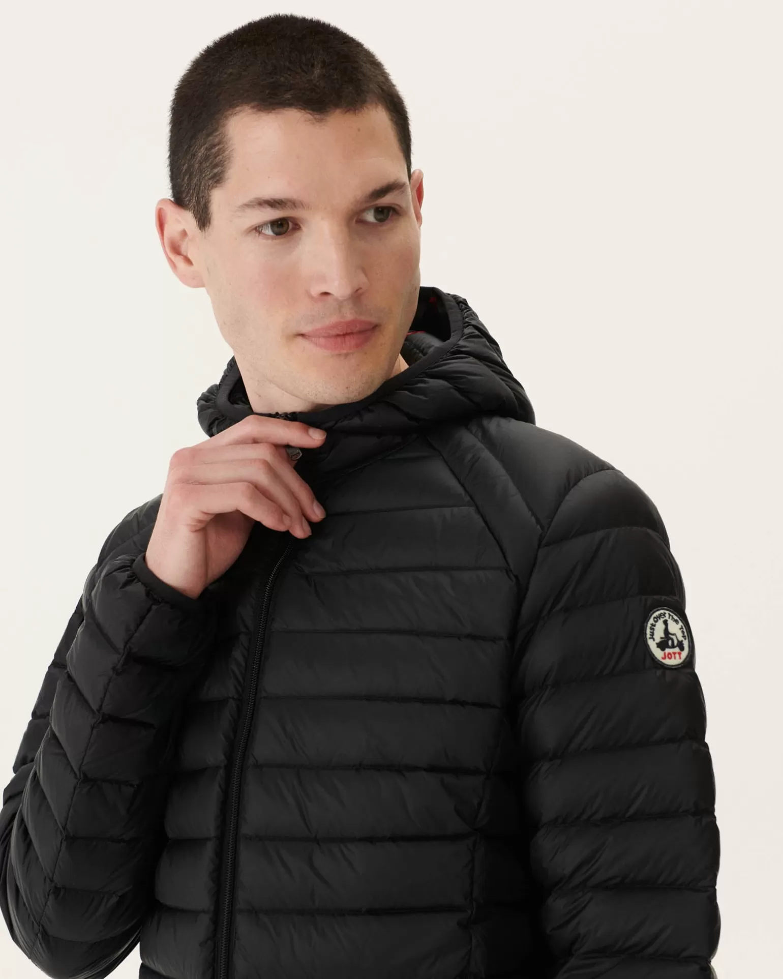 Men JOTT Lightweight Hooded Puffer Jacket Black Nico