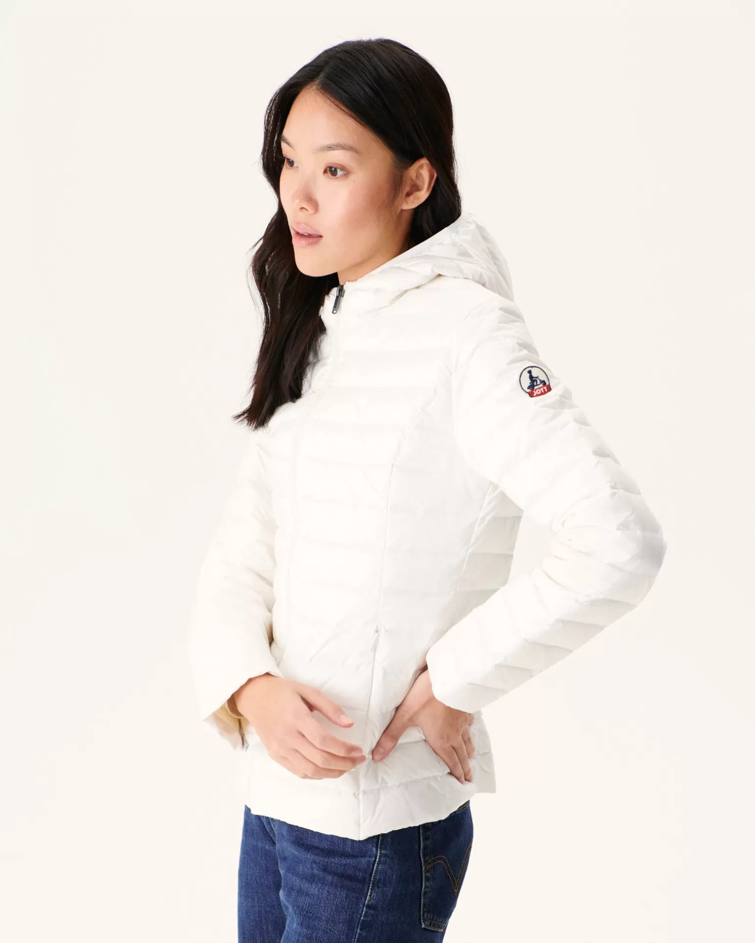 Women JOTT Lightweight Hooded Puffer Jacket White Cloe