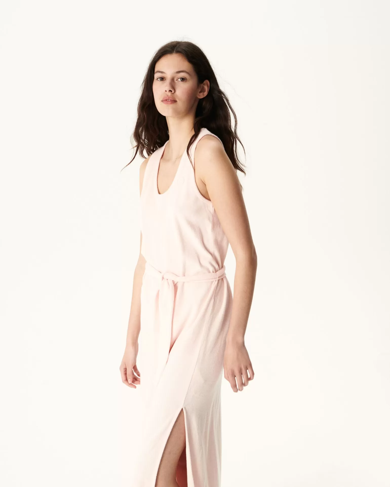 Women JOTT Long Belted Dress In Terry Cloth Light Pink Ibiza