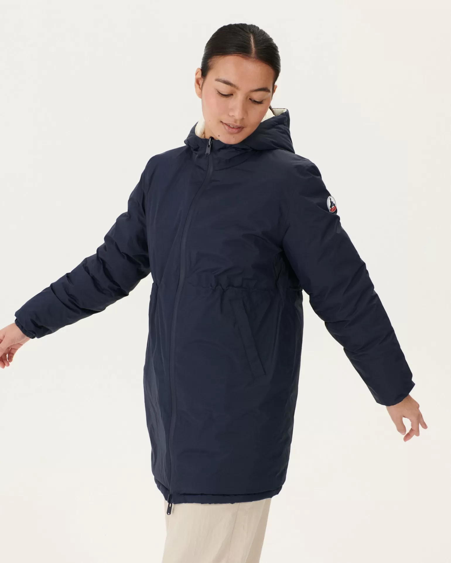 Women JOTT Long Reversible Down Jacket Navy/White Roma