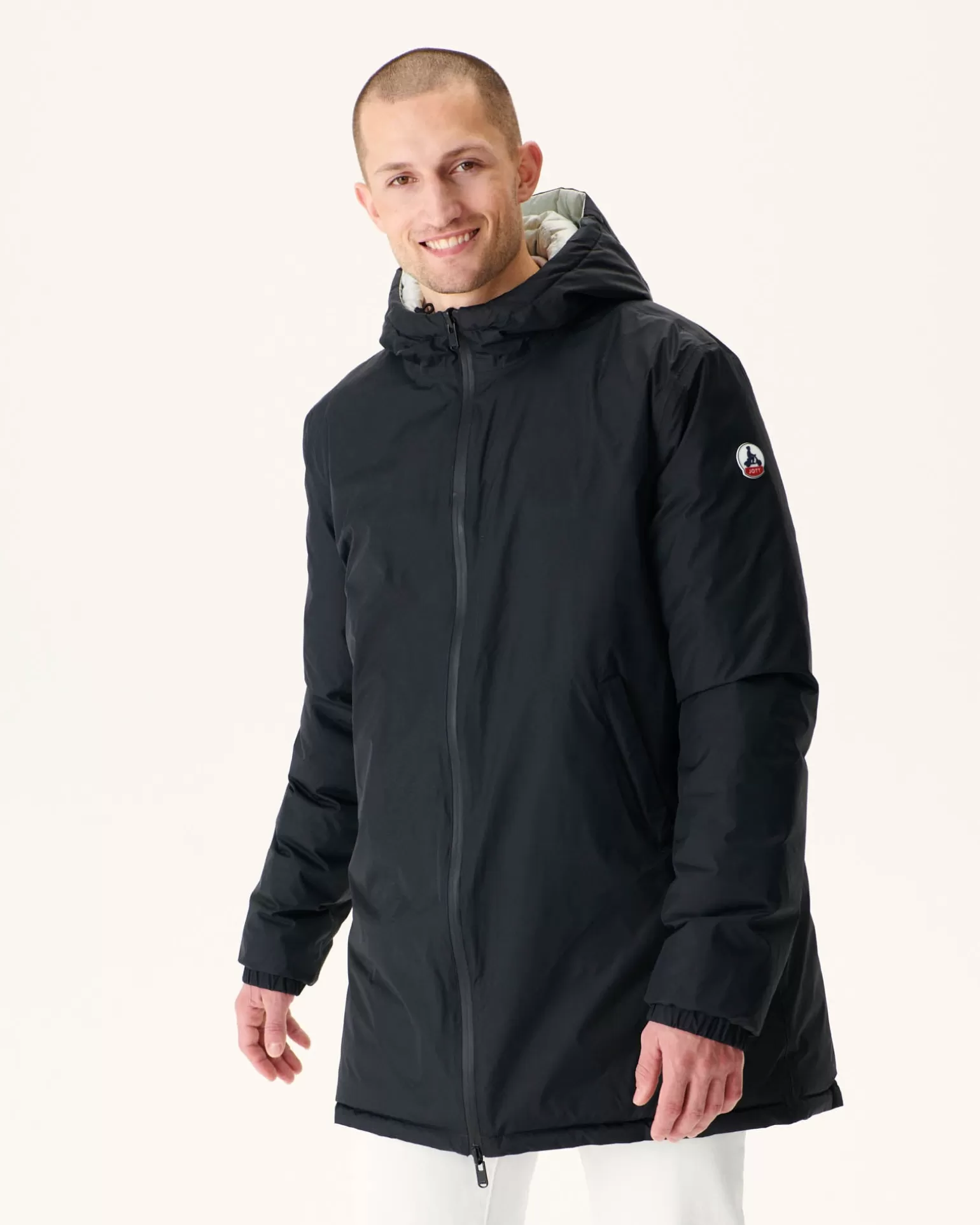 Men JOTT Long Reversible Hooded Down Jacket Black/Light Gray Amsterdam