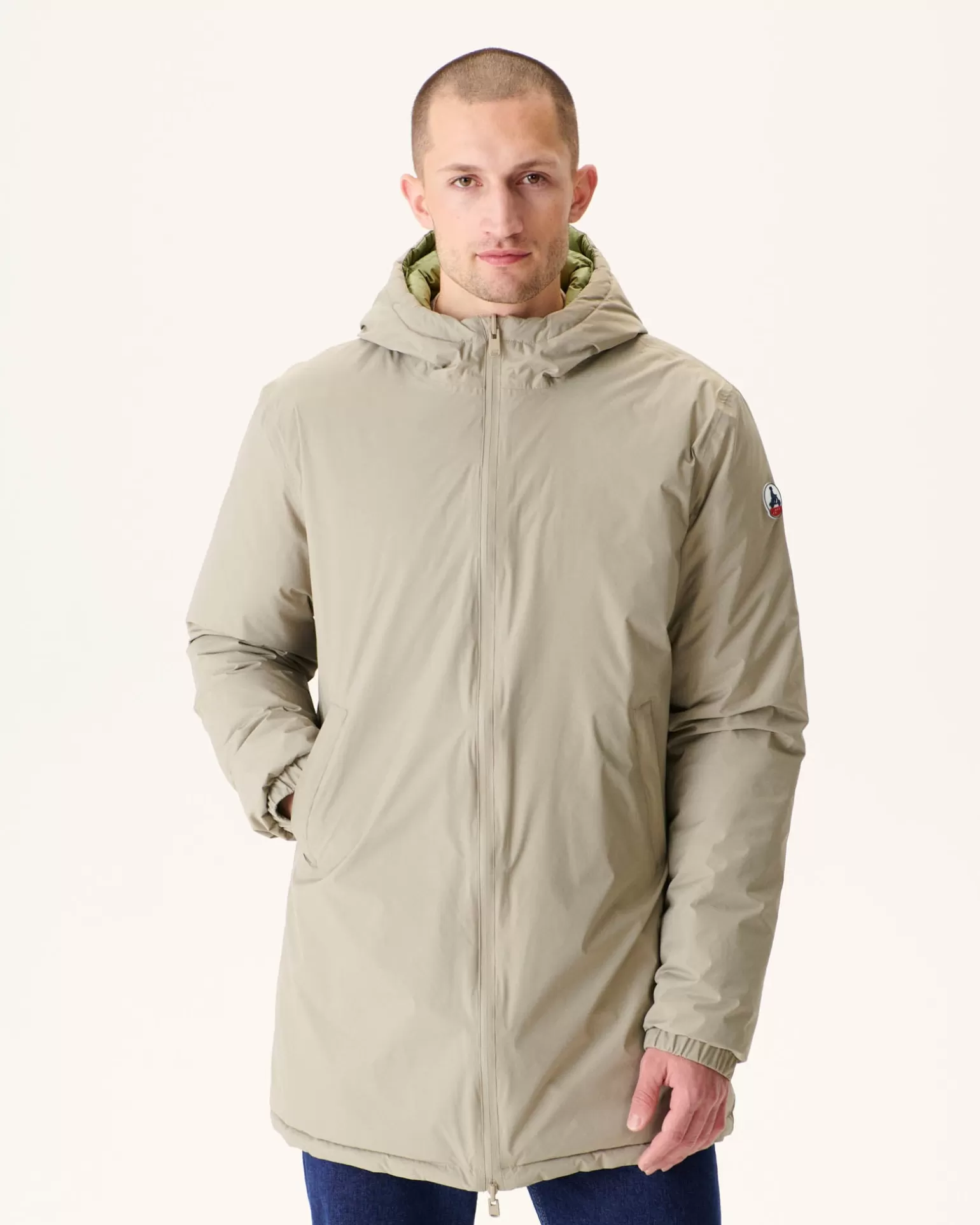 Men JOTT Long Reversible Hooded Puffer Jacket Beige/Light Khaki Amsterdam