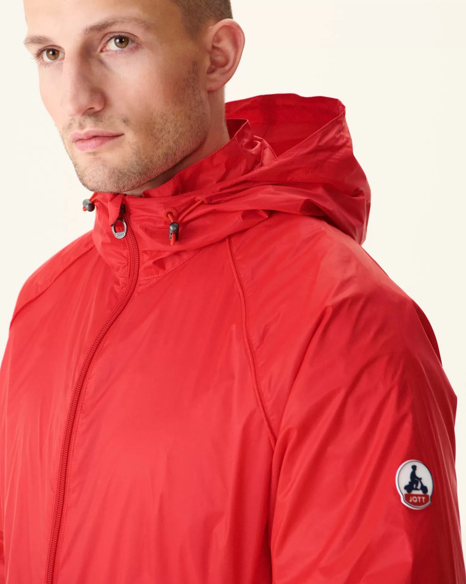 Men JOTT Mistral Bright Red Hooded Windbreaker