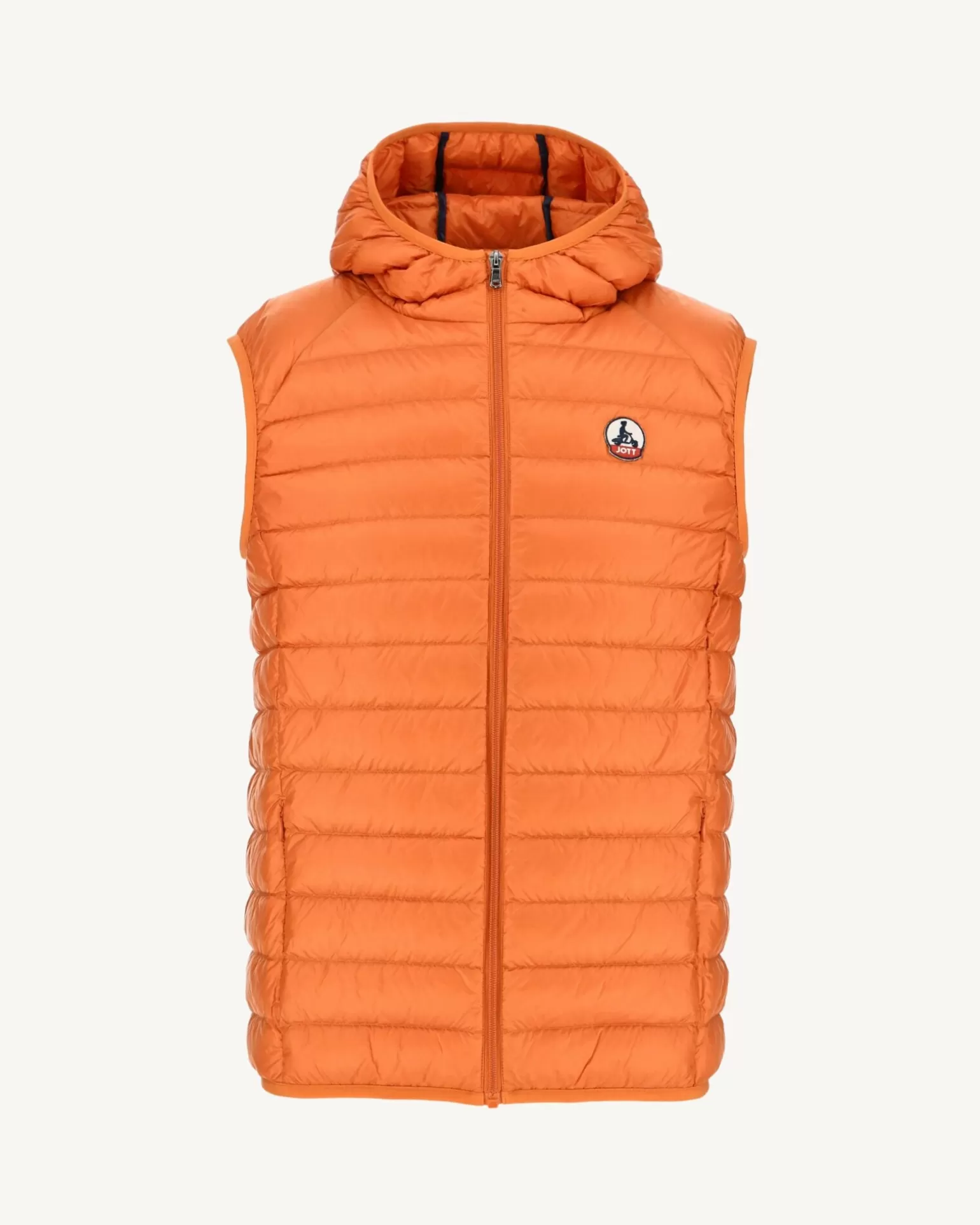 Men JOTT Orange Pat Hooded Sleeveless Down Jacket