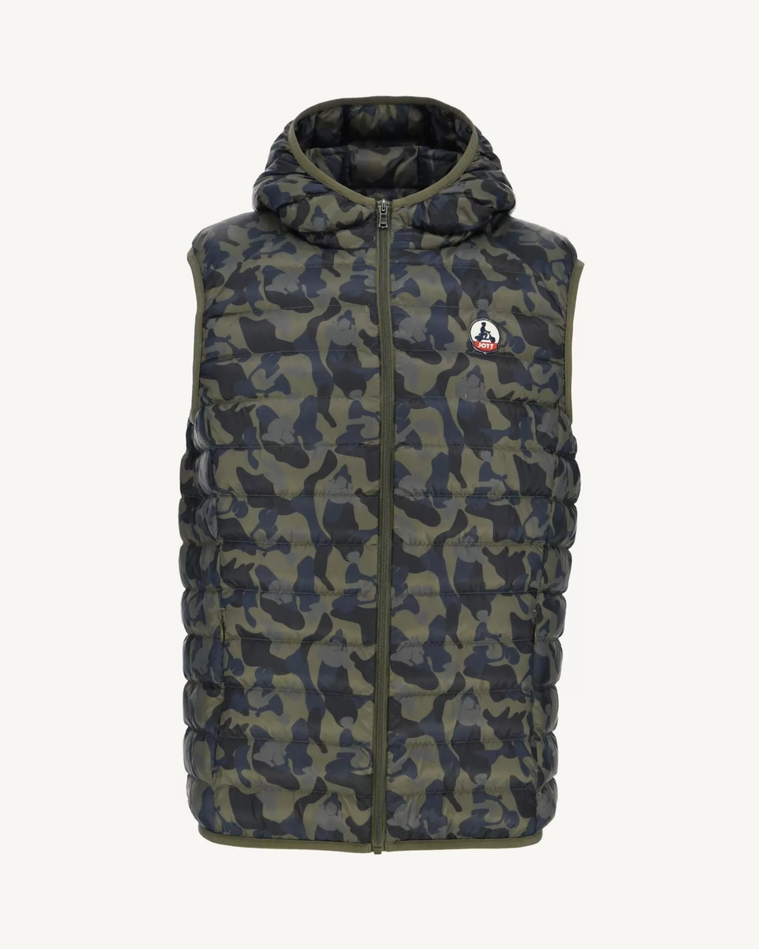 Men JOTT Pat Military Print Hooded Sleeveless Down Jacket