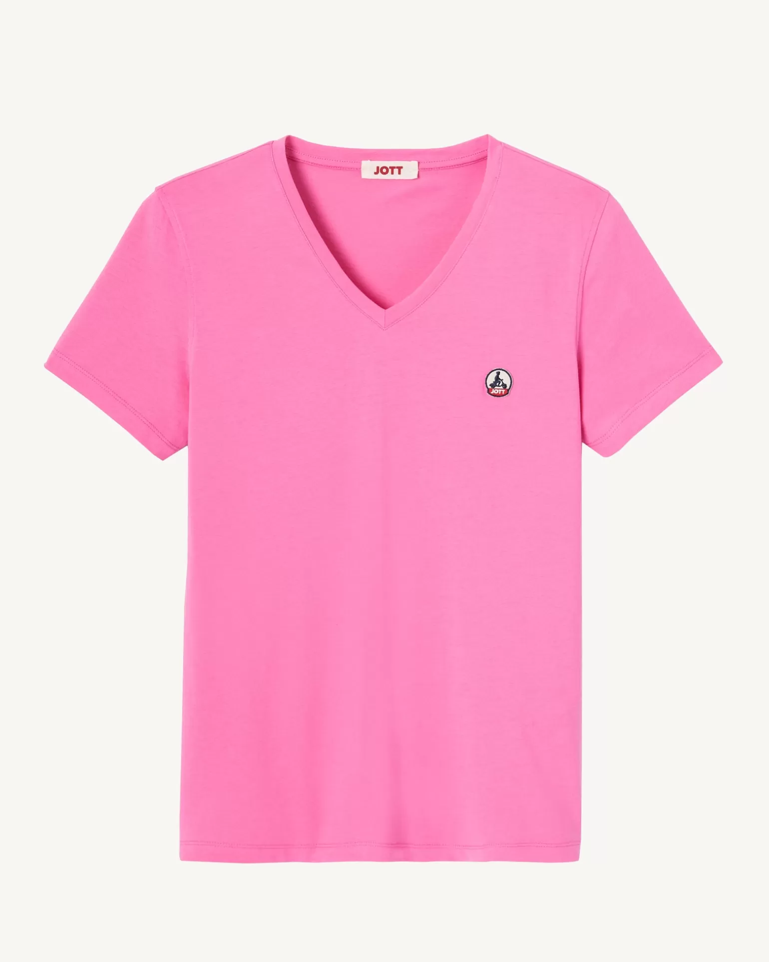 Women JOTT Plain V-Neck Organic Cotton T-Shirt Intense Pink Cancun