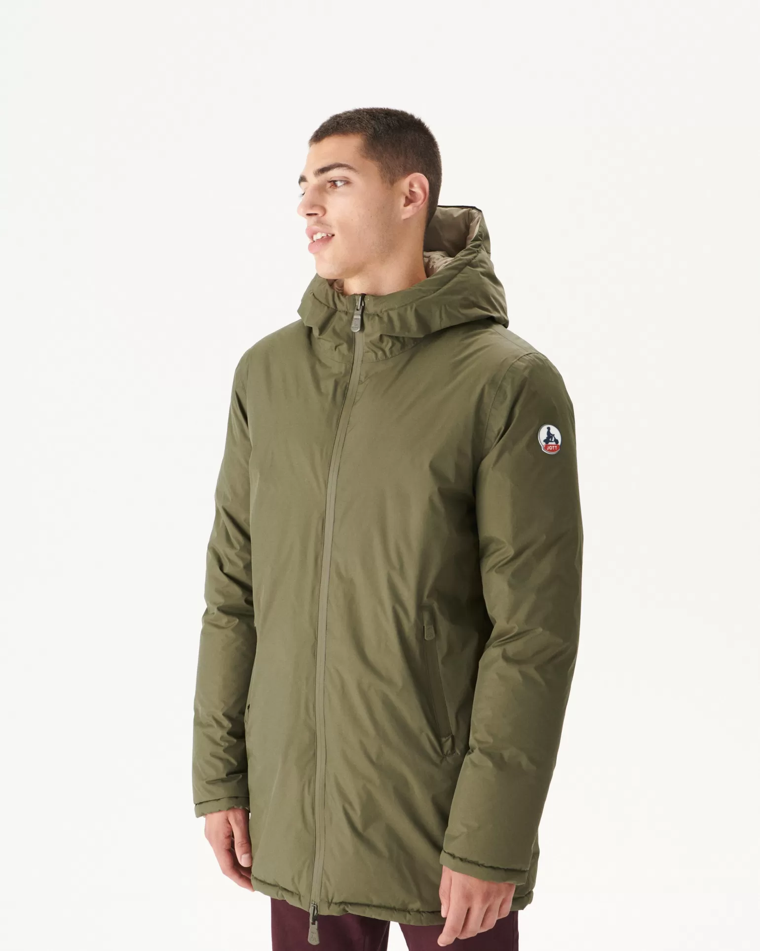 Men JOTT Reversible Hooded Down Jacket Great Cold Army/Beige Toronto