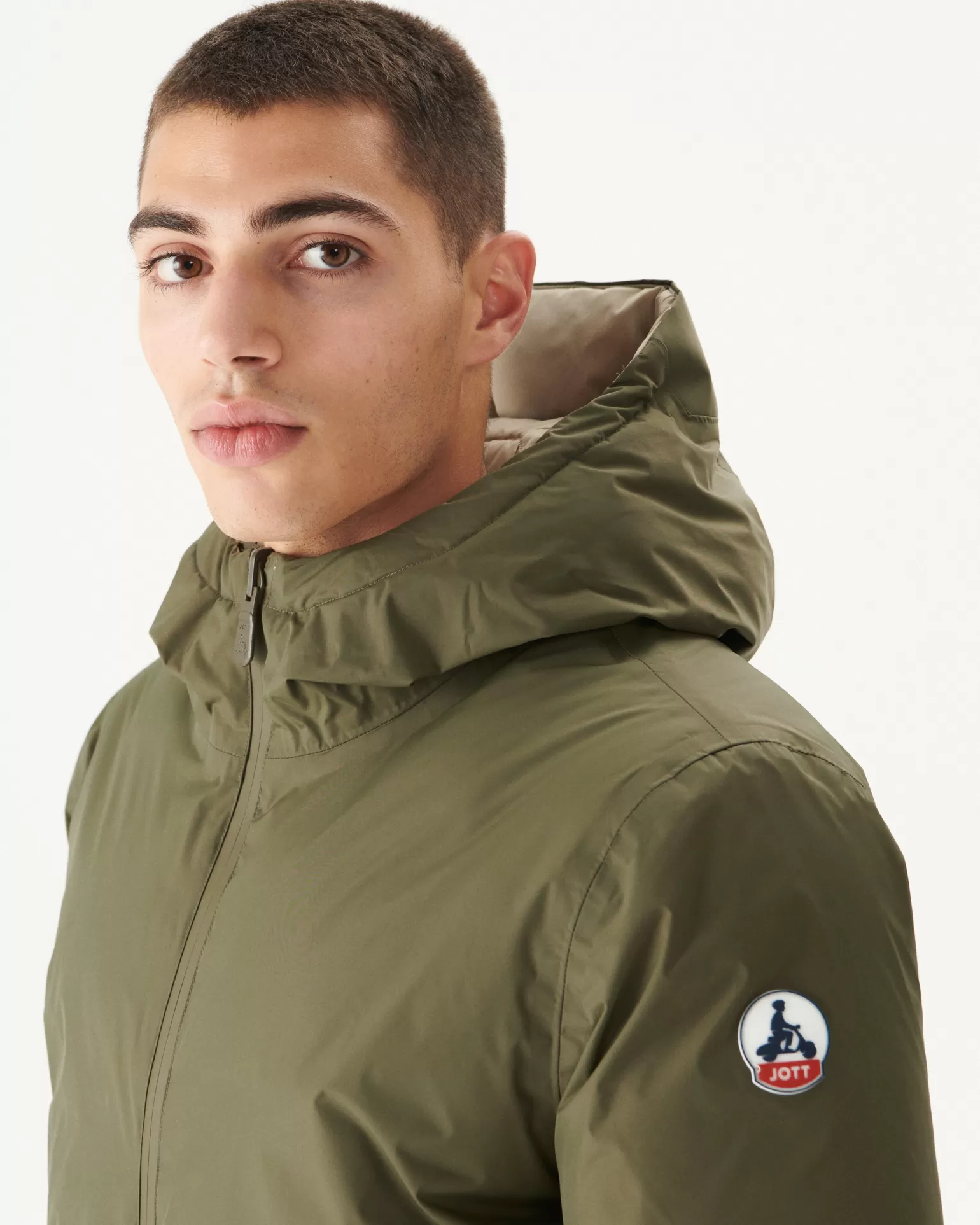 Men JOTT Reversible Hooded Down Jacket Great Cold Army/Beige Toronto