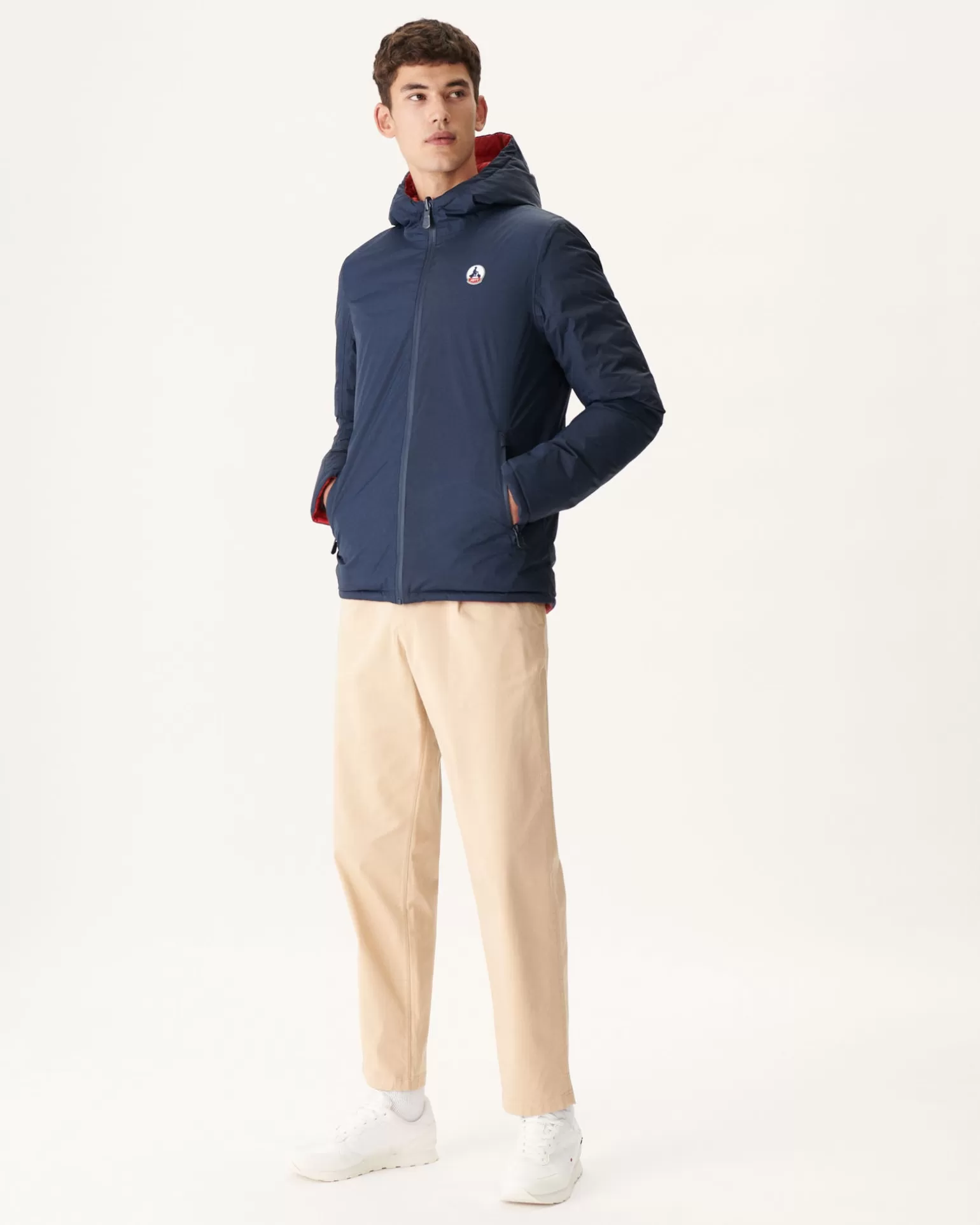 Men JOTT Reversible Hooded Down Jacket Navy/Red Bergen