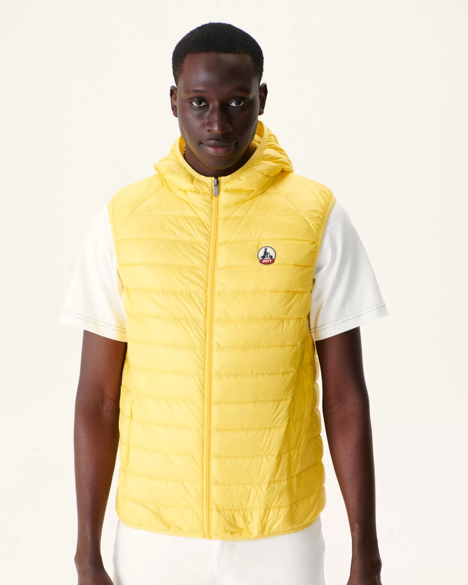 Men JOTT Sleeveless Hooded Down Jacket Light Yellow Pat