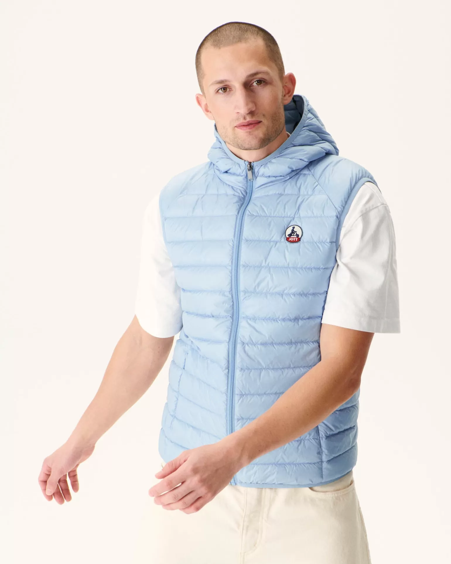 Men JOTT Sleeveless Hooded Padded Jacket Light Blue Pat