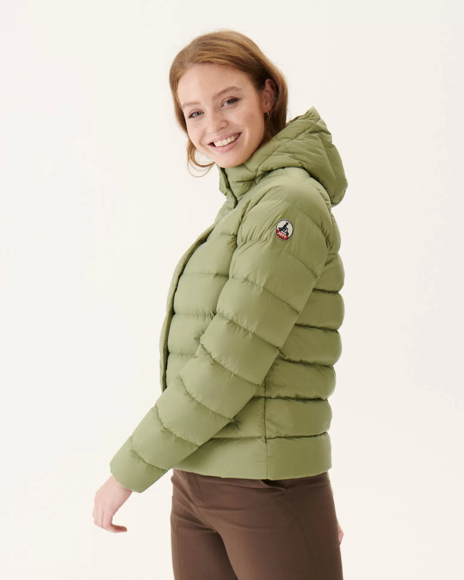 Women JOTT Straight Hooded Down Jacket Light Khaki Jane