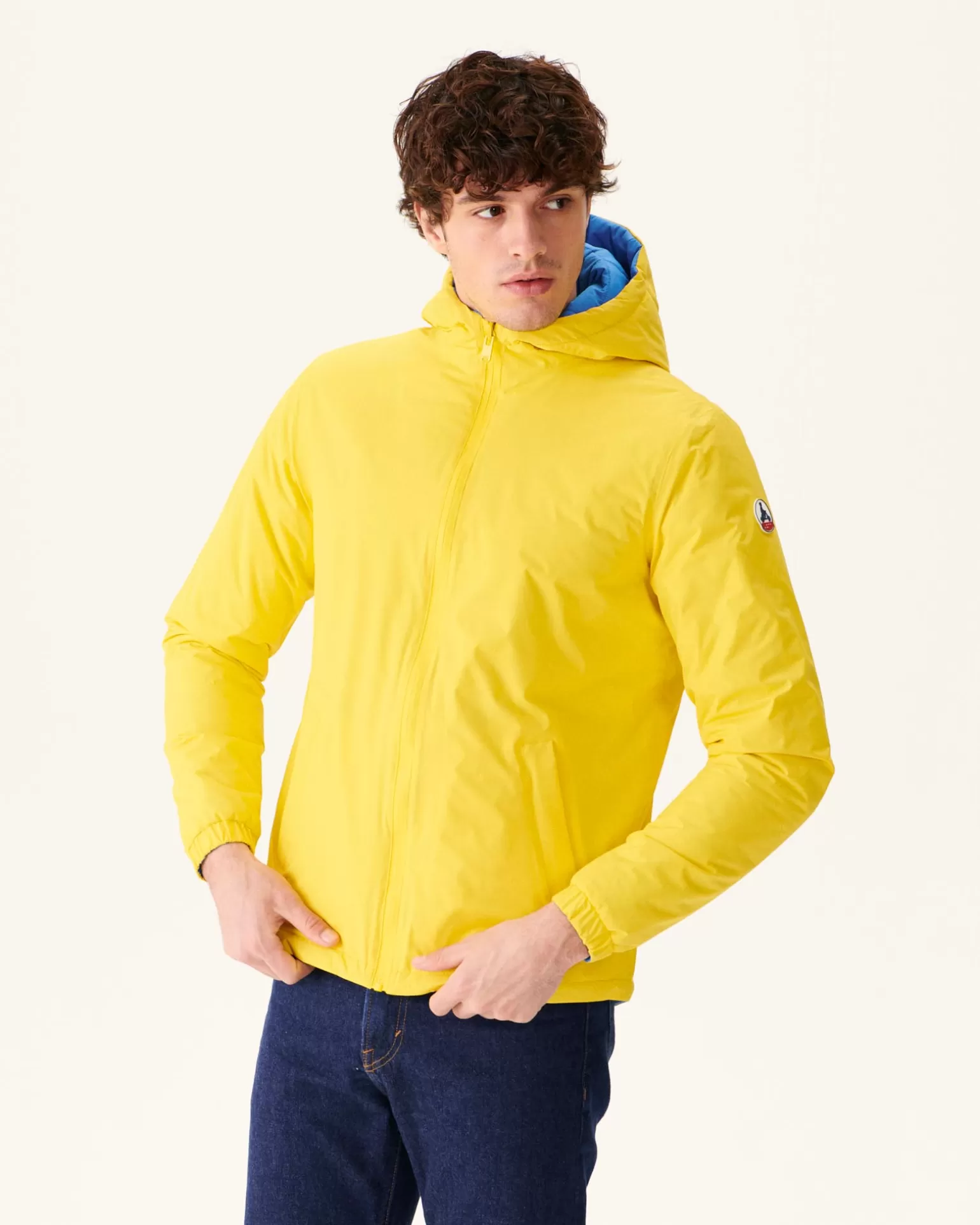 Men JOTT Vigo Lemon/Azure Reversible Hooded Ultralight Down Jacket